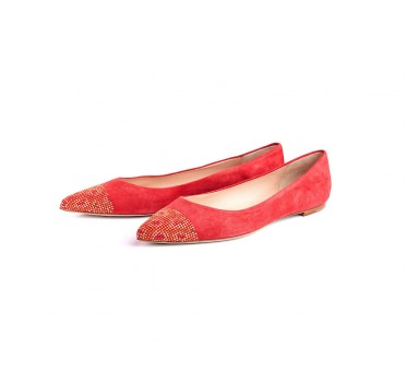 Ballerina spuntata in camoscio, con punta in strass in Red Roar