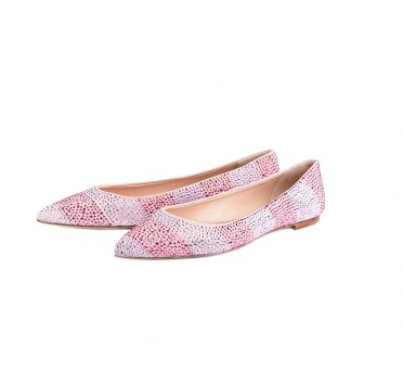 Ballerina spuntata in camoscio, con strass in Baby Pink 