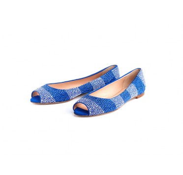 Ballerina spuntata in camoscio, con strass in Royal Blue