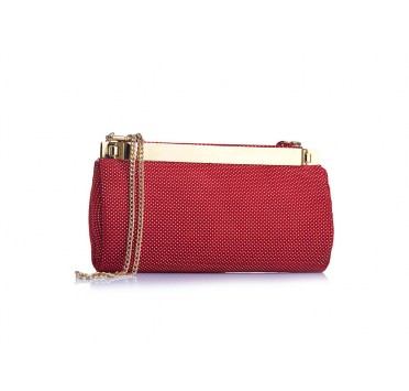 Pochette in pelle stampata con fascia metallica esterna e chiusura a scatto