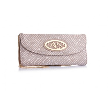Borsa in pelle stampata con patta unica e tonda,con logo ovale