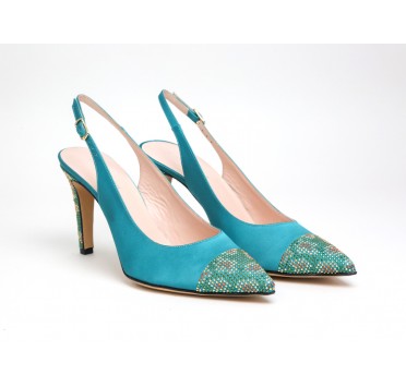 Slingback Roar in raso verde pavone