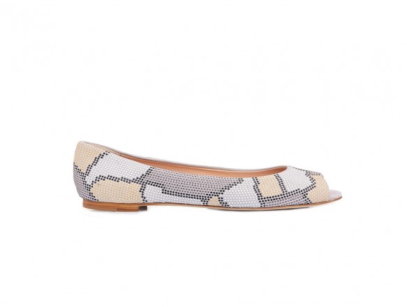 Ballerina spuntata in camoscio, con strass in Ash family color