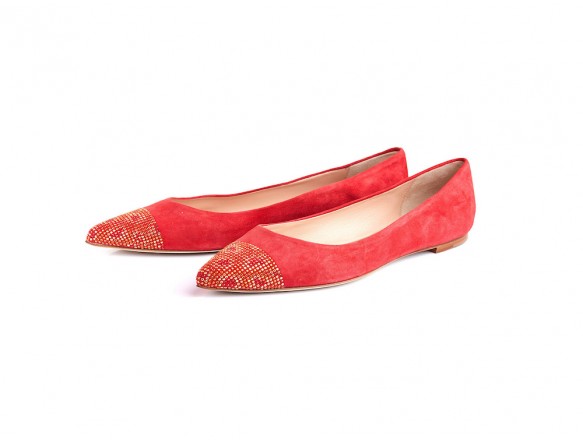 Ballerina spuntata in camoscio, con punta in strass in Red Roar