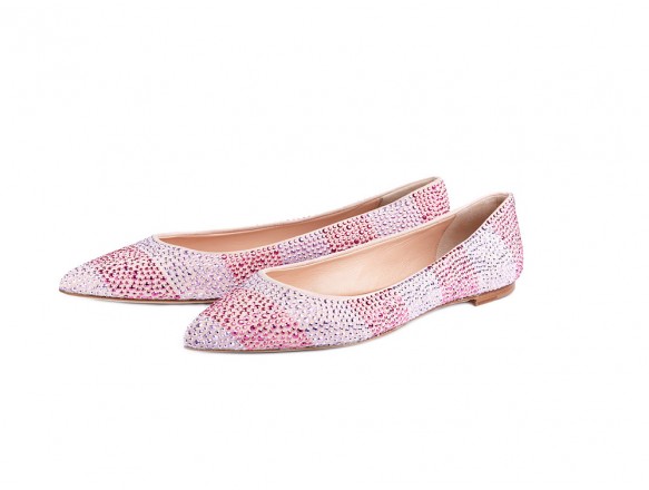 Ballerina spuntata in camoscio, con strass in Baby Pink 