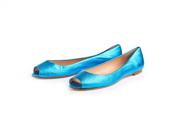 Ballerina in pelle liscia metallizata azzurra