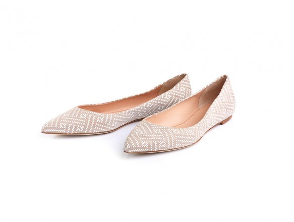 Ballerina in camoscio intrecciato, stampato beige