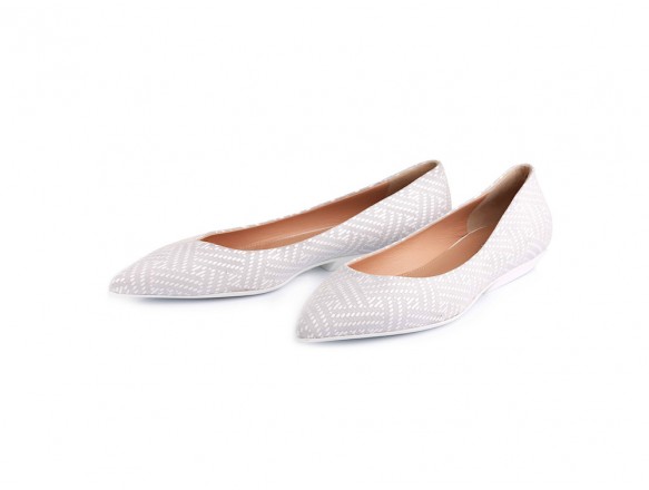 Ballerina in camoscio intrecciato, stampato bianco ghiaccio con fondo bianco