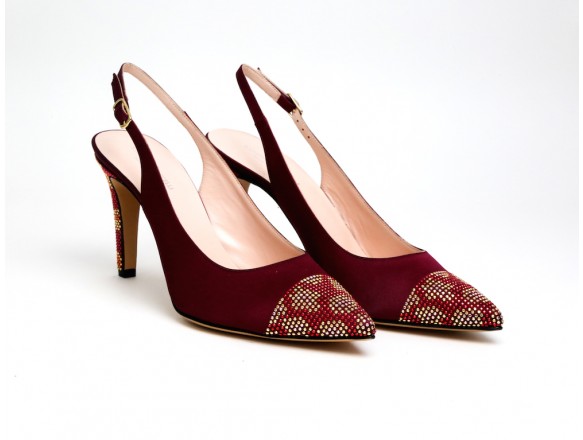 Slingback Roar in raso bordò